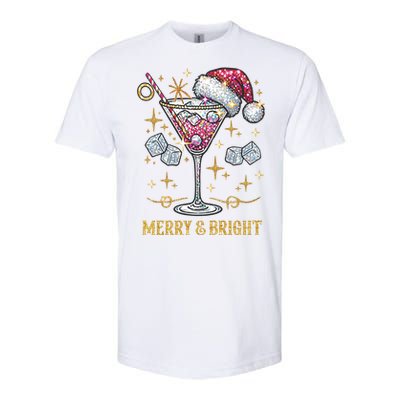 Merry And Bright Christmas Martini Cocktail Santa Hat Xmas Gift Softstyle CVC T-Shirt