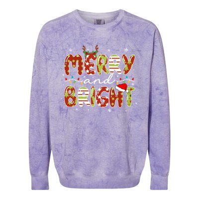 Merry And Bright Christmas Xmas Lights Family Pajama Holiday Cool Gift Colorblast Crewneck Sweatshirt