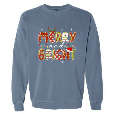 Merry And Bright Christmas Xmas Lights Family Pajama Holiday Cool Gift Garment-Dyed Sweatshirt