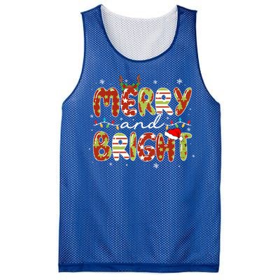 Merry And Bright Christmas Xmas Lights Family Pajama Holiday Cool Gift Mesh Reversible Basketball Jersey Tank