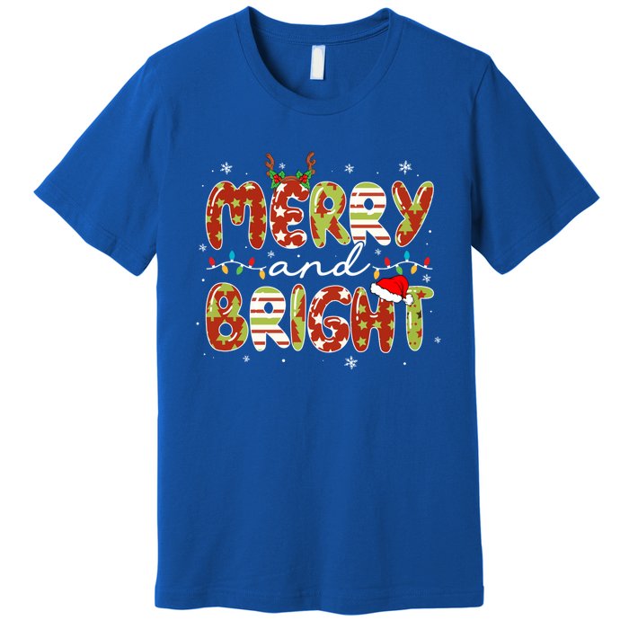 Merry And Bright Christmas Xmas Lights Family Pajama Holiday Cool Gift Premium T-Shirt