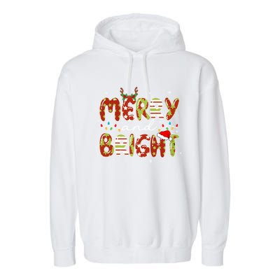 Merry And Bright Christmas Xmas Lights Family Pajama Holiday Cool Gift Garment-Dyed Fleece Hoodie