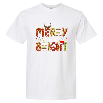 Merry And Bright Christmas Xmas Lights Family Pajama Holiday Cool Gift Garment-Dyed Heavyweight T-Shirt