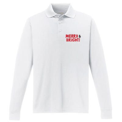 Merry And Bright Christmas Pajama Performance Long Sleeve Polo