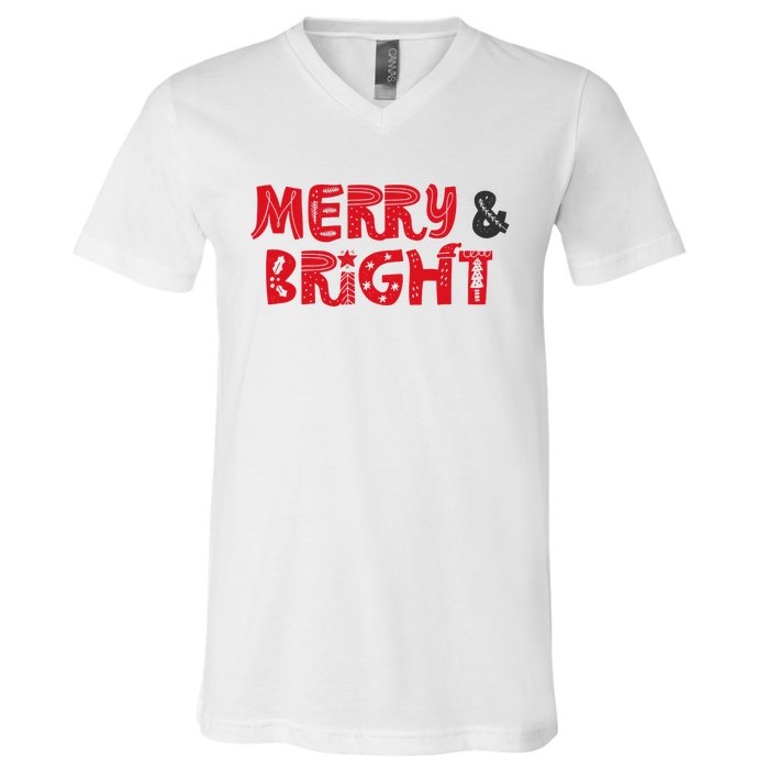 Merry And Bright Christmas Pajama V-Neck T-Shirt