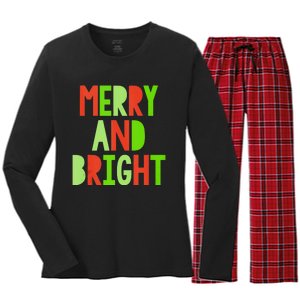 Merry And Bright Christmas Red And Green Family Matching Tank Top Women's Long Sleeve Flannel Pajama Set 