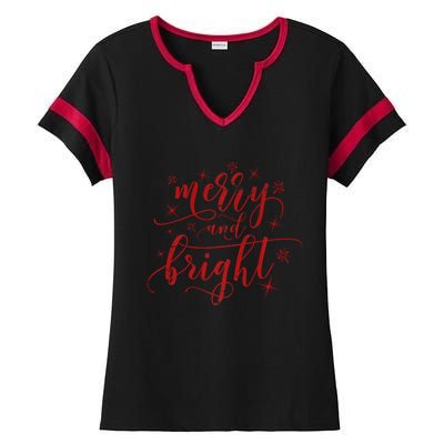 Merry And Bright Christmas Red Premium Ladies Halftime Notch Neck Tee