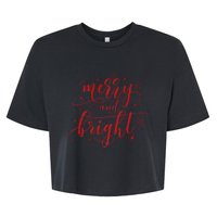 Merry And Bright Christmas Red Premium Bella+Canvas Jersey Crop Tee