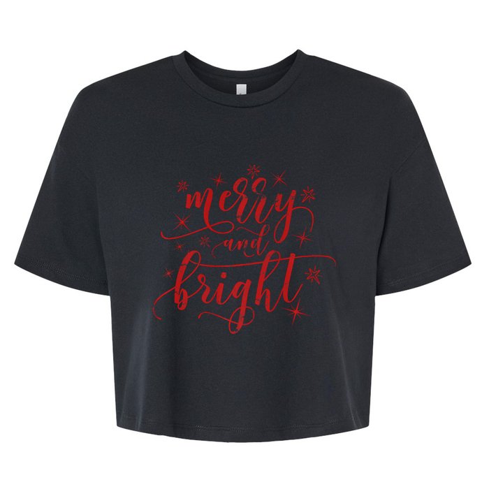 Merry And Bright Christmas Red Premium Bella+Canvas Jersey Crop Tee