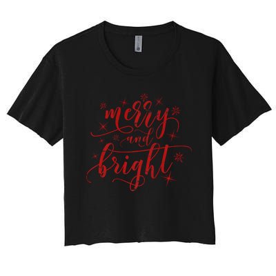 Merry And Bright Christmas Red Premium Women's Crop Top Tee