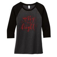 Merry And Bright Christmas Red Premium Women's Tri-Blend 3/4-Sleeve Raglan Shirt