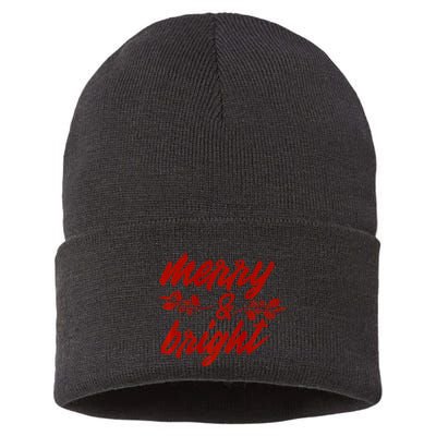 Merry And Bright Christmas Season With Holly Twigs Sustainable Knit Beanie