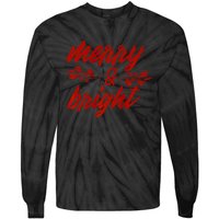 Merry And Bright Christmas Season With Holly Twigs Tie-Dye Long Sleeve Shirt