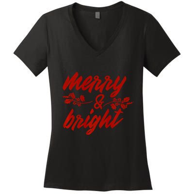 Merry And Bright Christmas Season With Holly Twigs Women's V-Neck T-Shirt