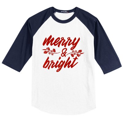 Merry And Bright Christmas Season With Holly Twigs Baseball Sleeve Shirt