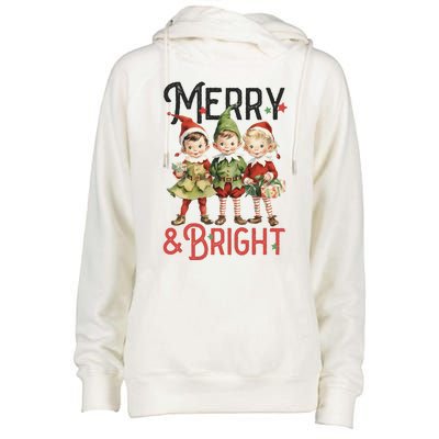 Merry And Bright Vintage Christmas Womens Funnel Neck Pullover Hood