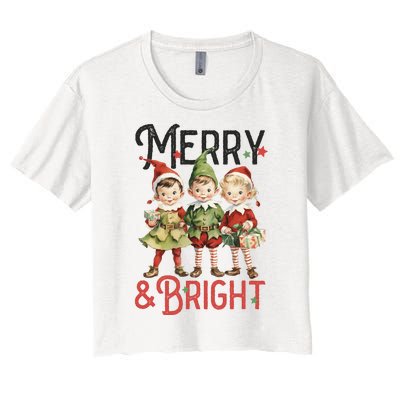 Merry And Bright Vintage Christmas Women's Crop Top Tee