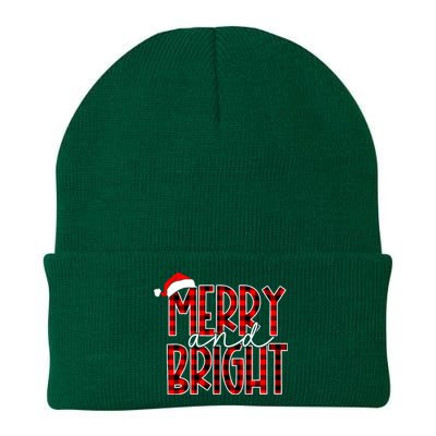 Merry And Bright Buffalo Plaid Red Santa Hat Christmas Xmas Knit Cap Winter Beanie