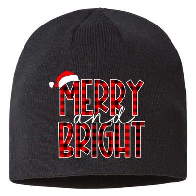 Merry And Bright Buffalo Plaid Red Santa Hat Christmas Xmas Sustainable Beanie