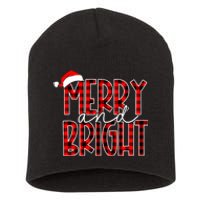 Merry And Bright Buffalo Plaid Red Santa Hat Christmas Xmas Short Acrylic Beanie