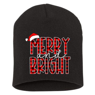 Merry And Bright Buffalo Plaid Red Santa Hat Christmas Xmas Short Acrylic Beanie