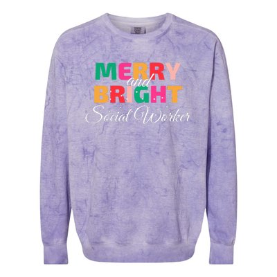 Merry And Bright Christmas Social Worker Colorblast Crewneck Sweatshirt