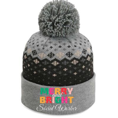 Merry And Bright Christmas Social Worker The Baniff Cuffed Pom Beanie