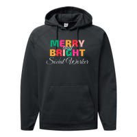 Merry And Bright Christmas Social Worker Performance Fleece Hoodie