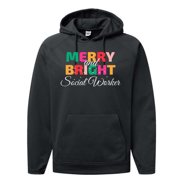 Merry And Bright Christmas Social Worker Performance Fleece Hoodie