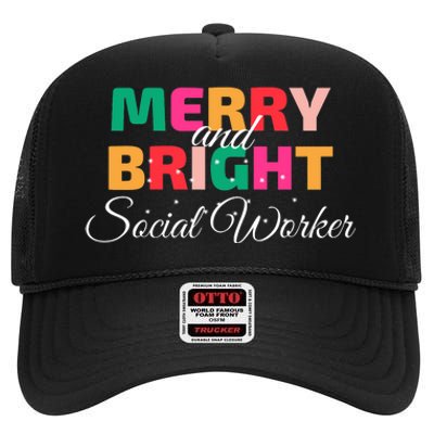 Merry And Bright Christmas Social Worker High Crown Mesh Back Trucker Hat