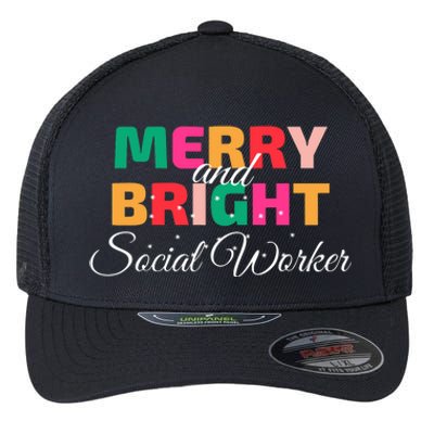 Merry And Bright Christmas Social Worker Flexfit Unipanel Trucker Cap