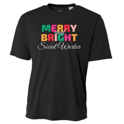 Merry And Bright Christmas Social Worker Cooling Performance Crew T-Shirt