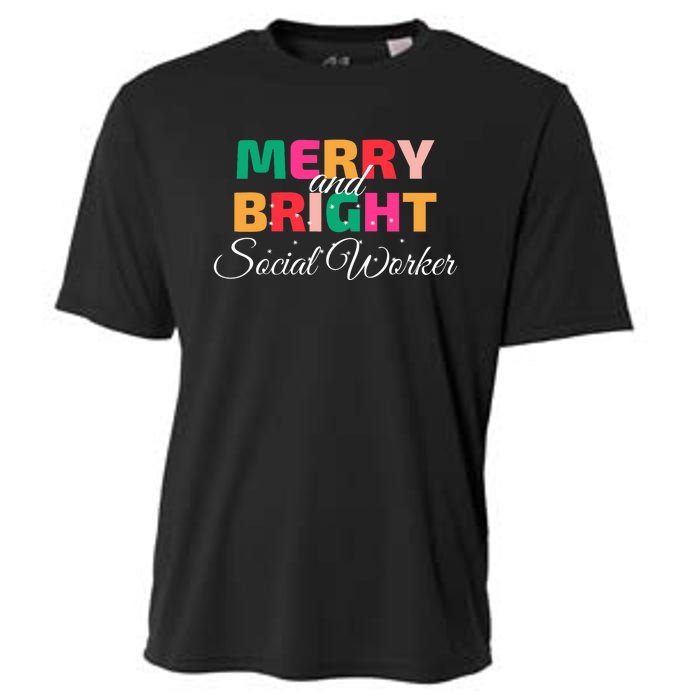 Merry And Bright Christmas Social Worker Cooling Performance Crew T-Shirt