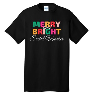 Merry And Bright Christmas Social Worker Tall T-Shirt