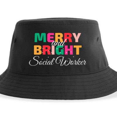 Merry And Bright Christmas Social Worker Sustainable Bucket Hat