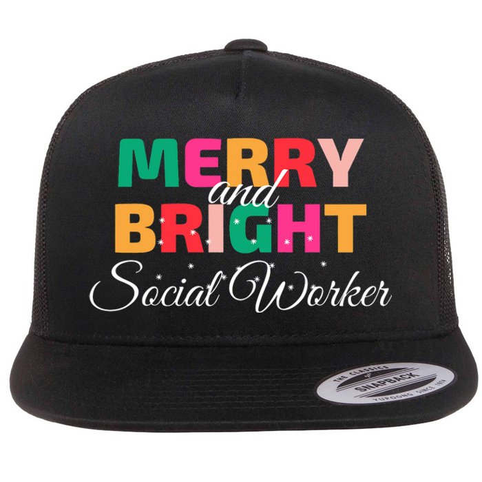 Merry And Bright Christmas Social Worker Flat Bill Trucker Hat