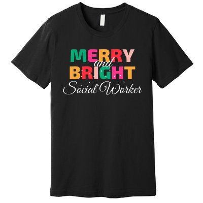 Merry And Bright Christmas Social Worker Premium T-Shirt