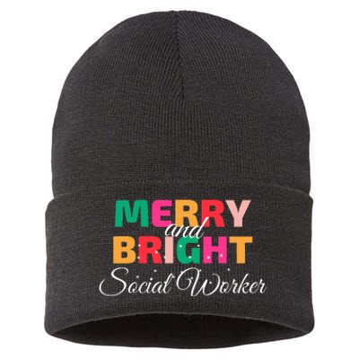 Merry And Bright Christmas Social Worker Sustainable Knit Beanie