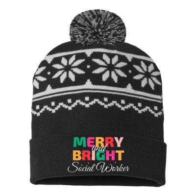 Merry And Bright Christmas Social Worker USA-Made Snowflake Beanie