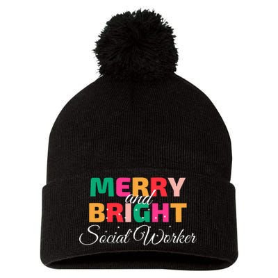 Merry And Bright Christmas Social Worker Pom Pom 12in Knit Beanie