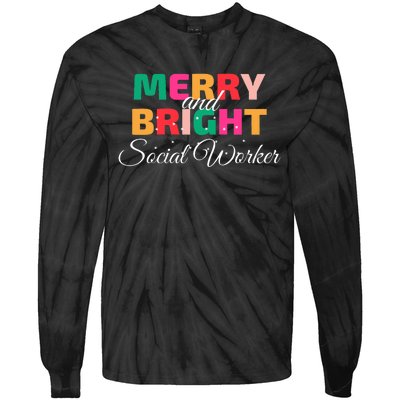 Merry And Bright Christmas Social Worker Tie-Dye Long Sleeve Shirt