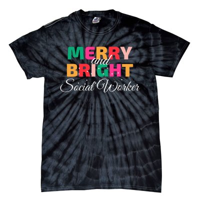 Merry And Bright Christmas Social Worker Tie-Dye T-Shirt