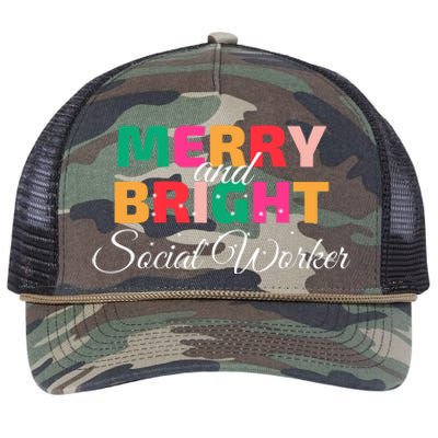 Merry And Bright Christmas Social Worker Retro Rope Trucker Hat Cap