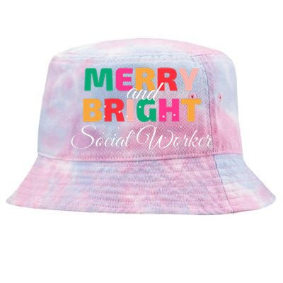 Merry And Bright Christmas Social Worker Tie-Dyed Bucket Hat