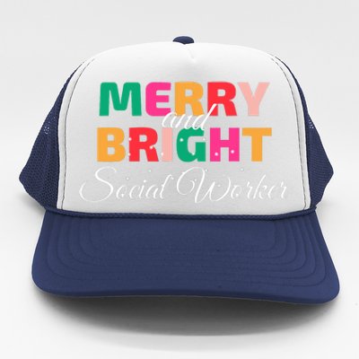 Merry And Bright Christmas Social Worker Trucker Hat