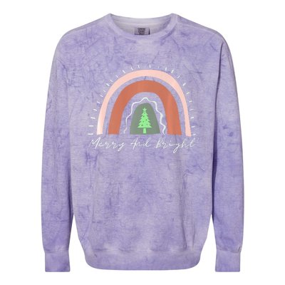 Merry And Bright Christmas Tree Boho Neutral Rainbow Trendy Premium Colorblast Crewneck Sweatshirt