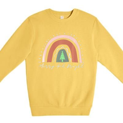 Merry And Bright Christmas Tree Boho Neutral Rainbow Trendy Premium Premium Crewneck Sweatshirt