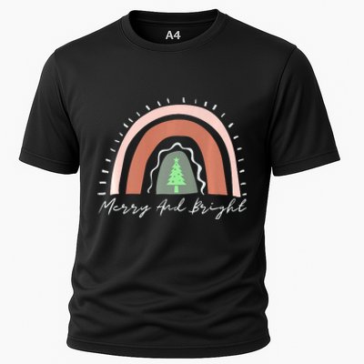 Merry And Bright Christmas Tree Boho Neutral Rainbow Trendy Premium Cooling Performance Crew T-Shirt