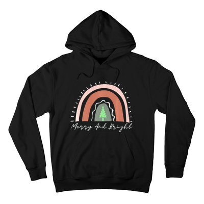 Merry And Bright Christmas Tree Boho Neutral Rainbow Trendy Premium Hoodie