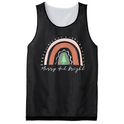 Merry And Bright Christmas Tree Boho Neutral Rainbow Trendy Premium Mesh Reversible Basketball Jersey Tank